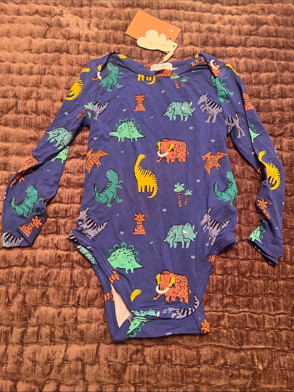 Angel Dear Blue Long-Sleeve Dinosaur Bodysuit